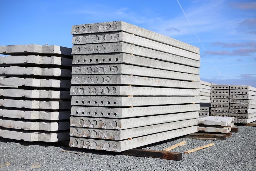 stack grey precast concrete slabs construction