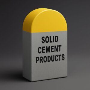RCC Kilometer Stone by Solid Cement Products, featuring a yellow top and grey base with clear black lettering, designed for durable road signage